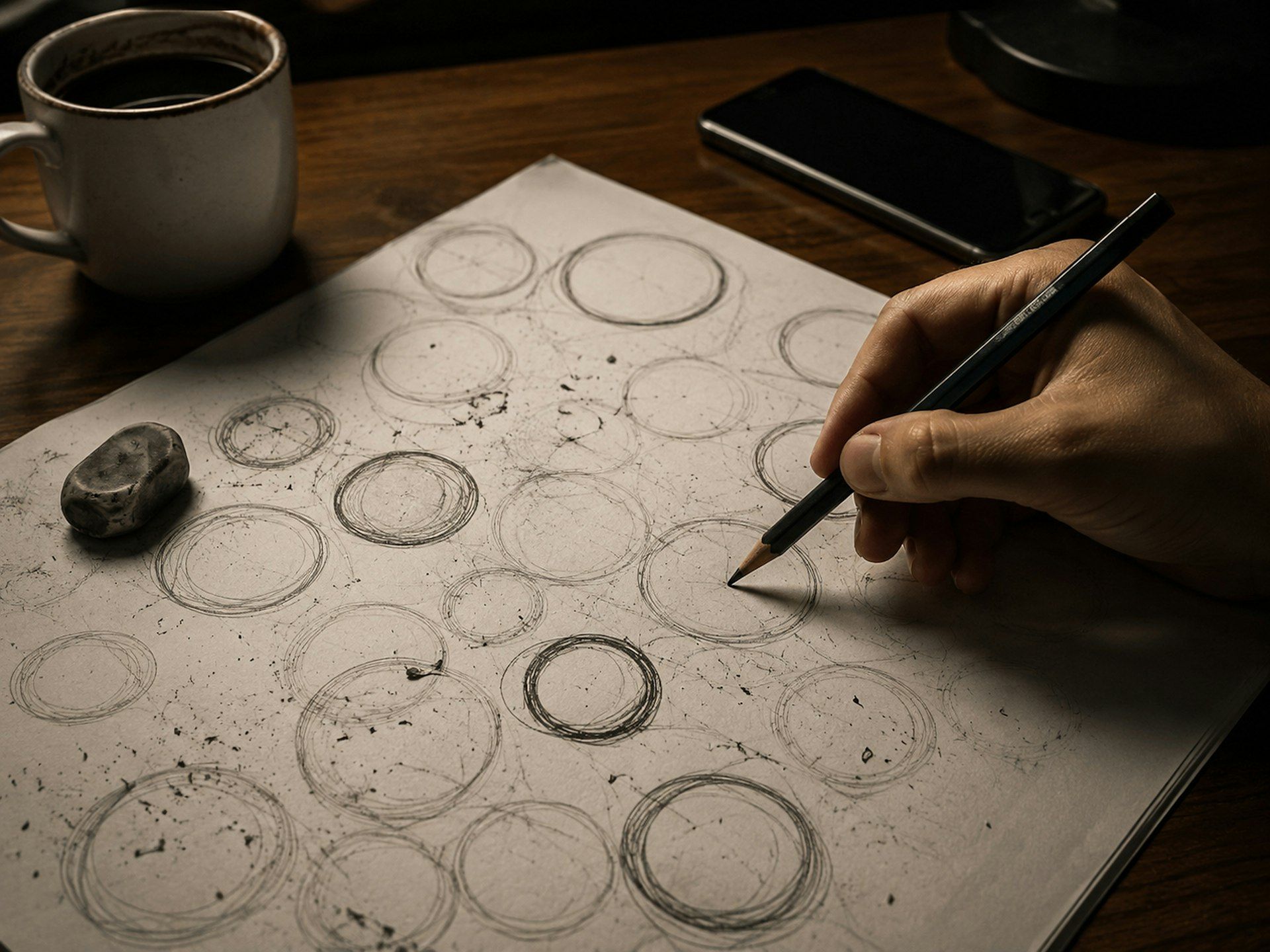 Sketching medal outlines in pencil
